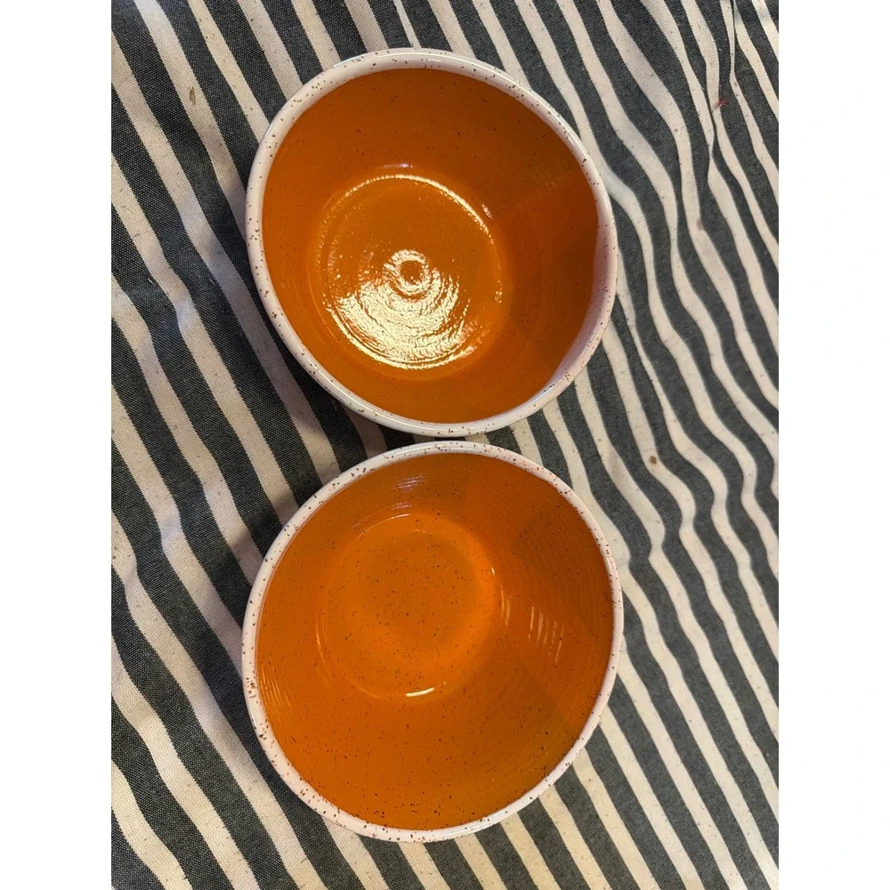 Nelis Studio Pottery Handcrafted Speckled Orange Ceramic Bowls Set of 2 MCM
